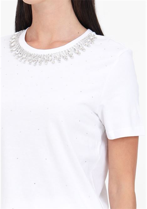 White women's t-shirt with cascade of stones and rhinestones ONLY | 15315522Bright White